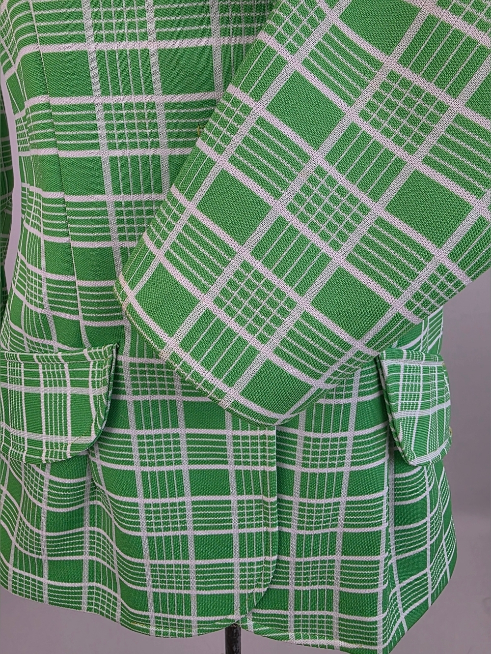 Russ Vintage 70's Medium Green White Plaid Wide Peaked Lapel Jacket Size Medium - Picture 10 of 10